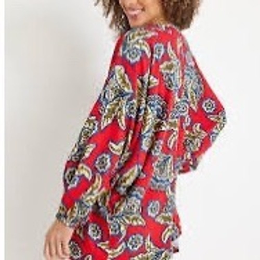Maurices Red Paisley Kimono Wrap Open Front Dolman Sleeve Cardigan SM